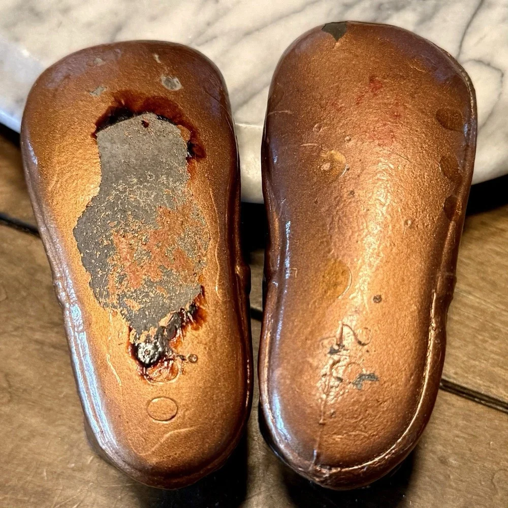 2 Pair VTG 50s MCM Bronze Coated Leather Copper Baby Toddler Shoes Laces